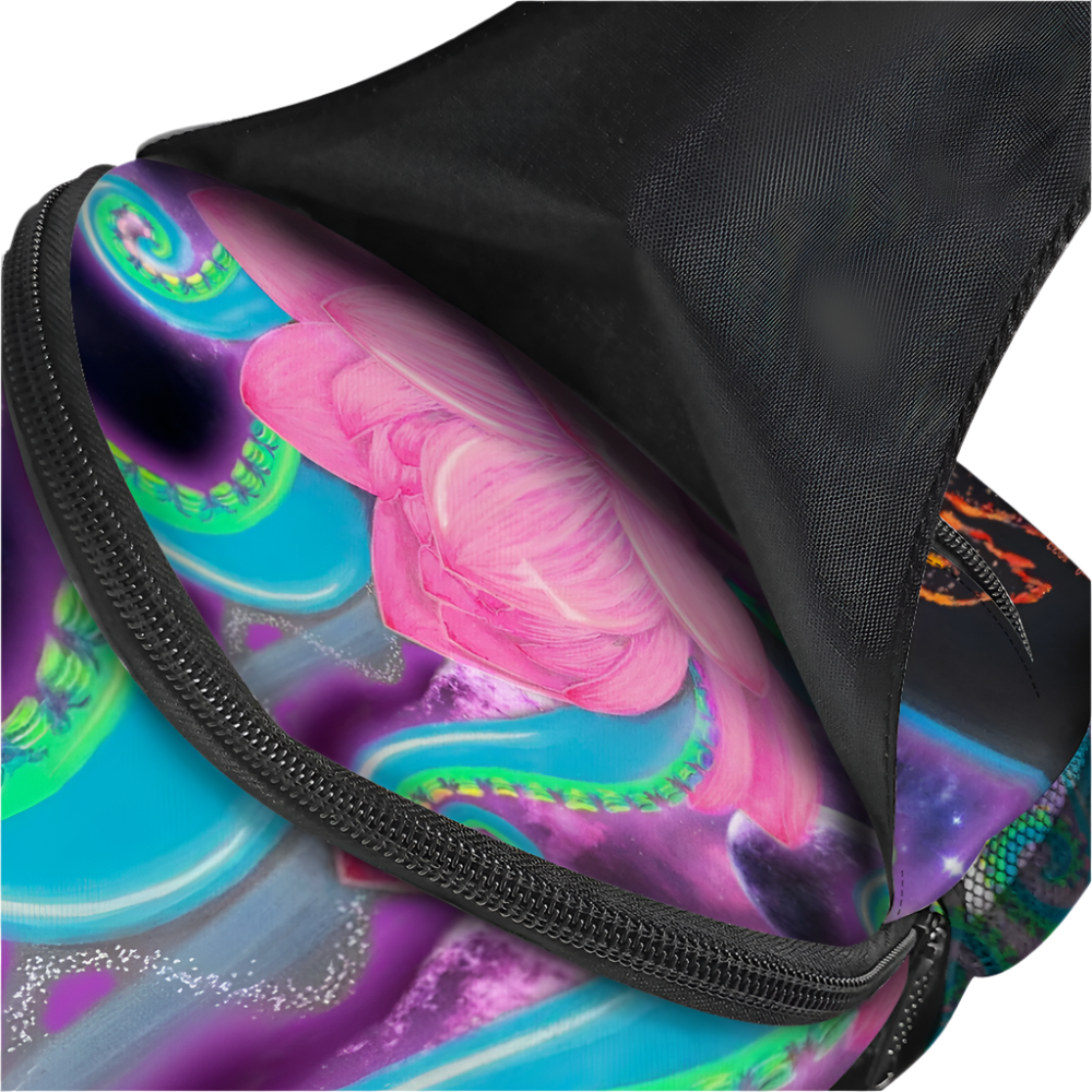 Colorful butterfly design on a black bag
