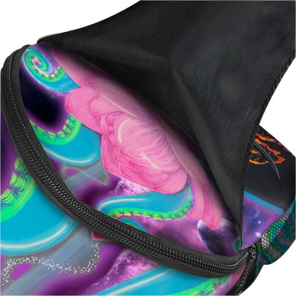 Colorful butterfly design on a black bag