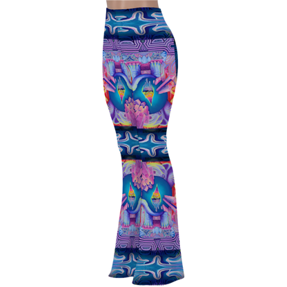 Colorful patterned yoga pants on a white background