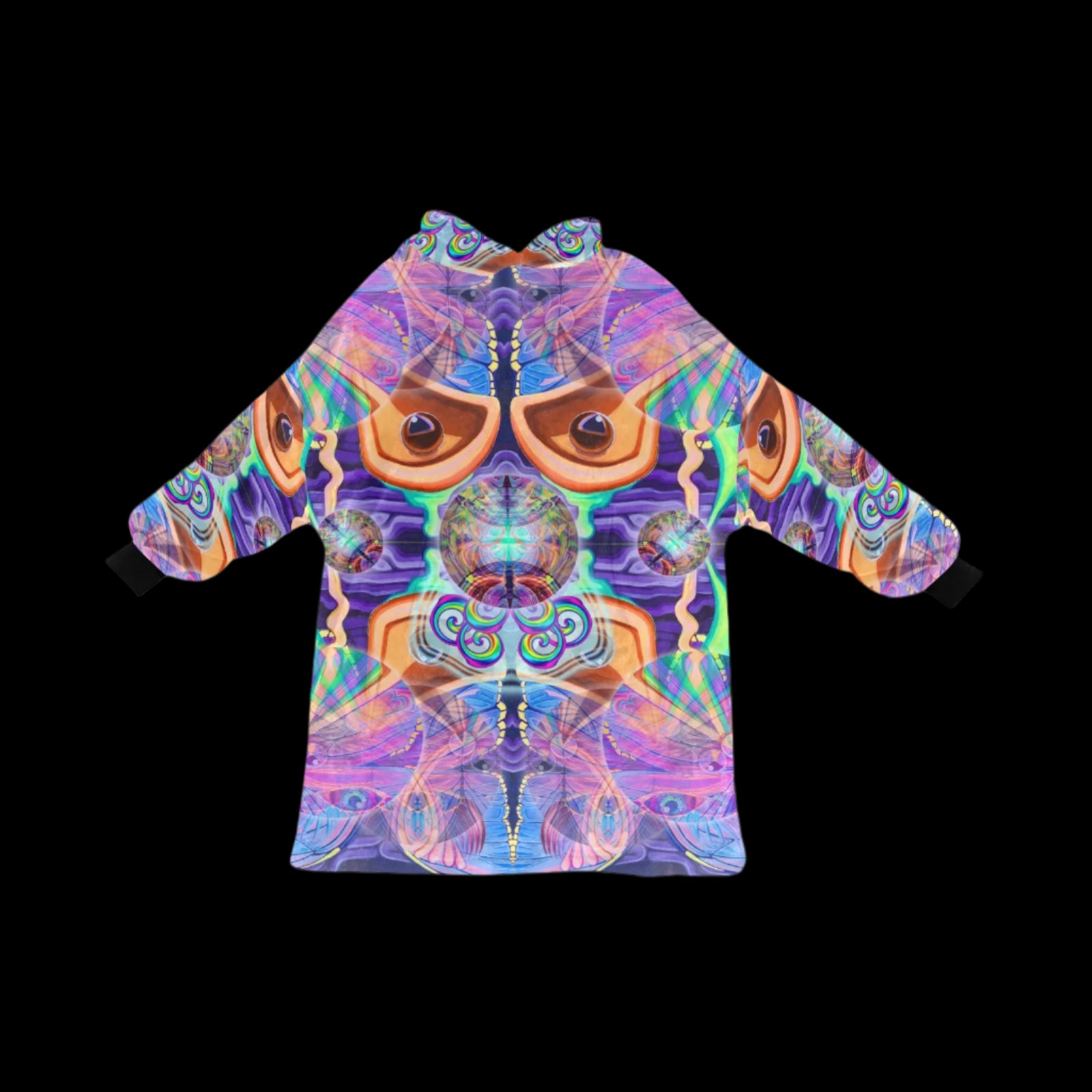 Colorful hoodie with abstract design on a black background