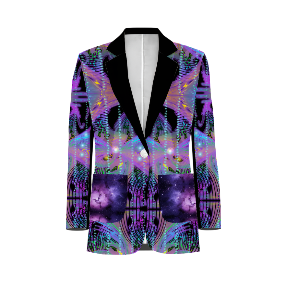 Colorful patterned blazer on a white background
