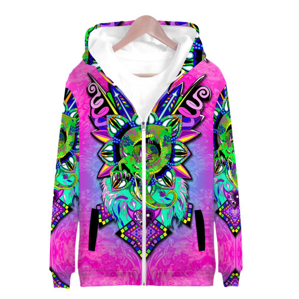 Colorful hoodie with abstract design on a white background