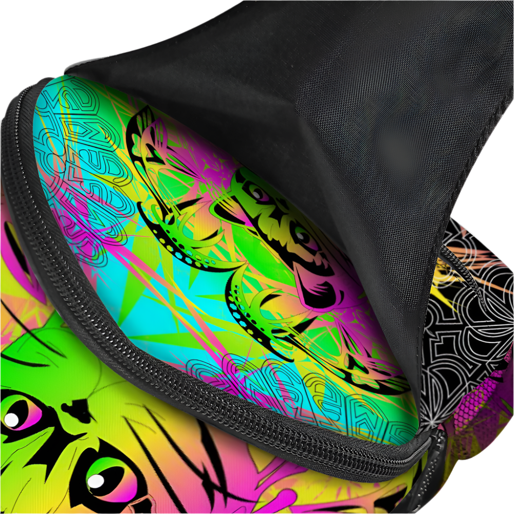 Colorful case with a tiger design on a black background