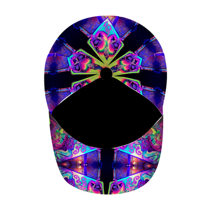 top view of snapback hat featuring psychedelic pattern