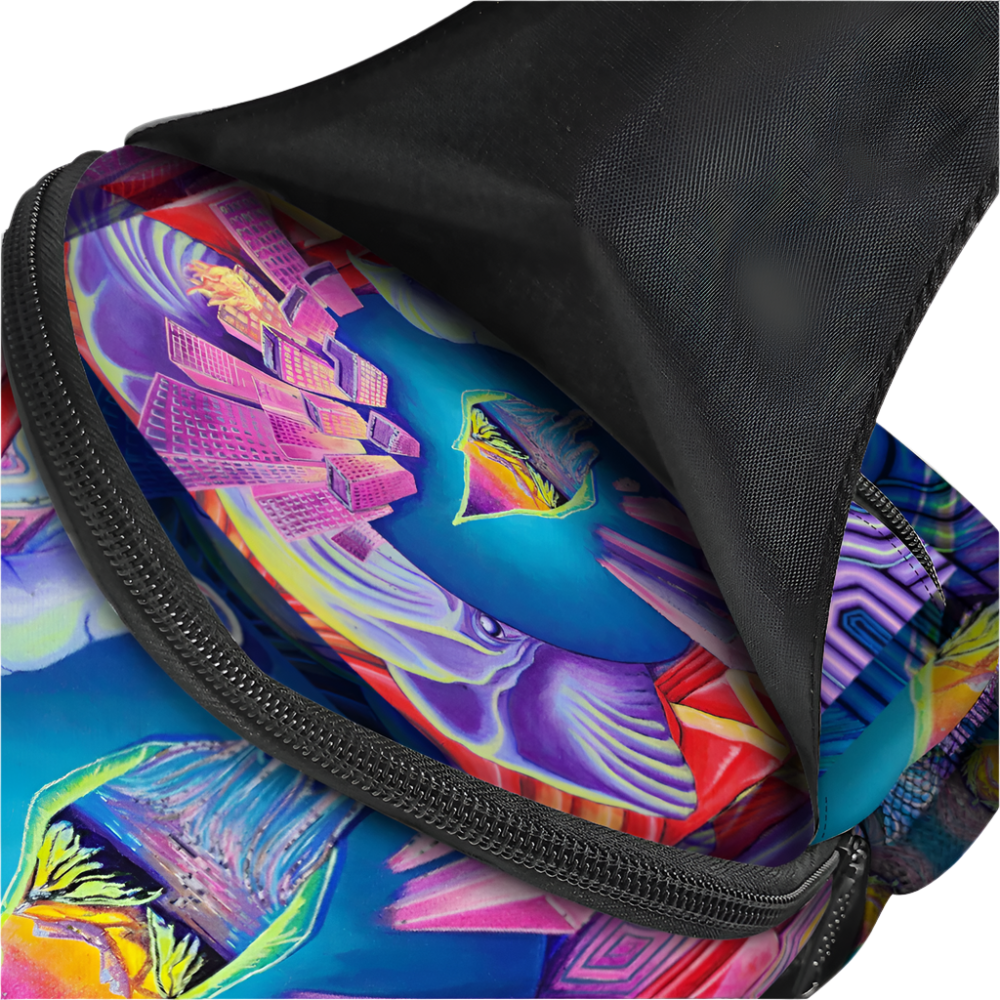 Colorful abstract design inside a black bag