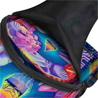 Colorful abstract design inside a black bag