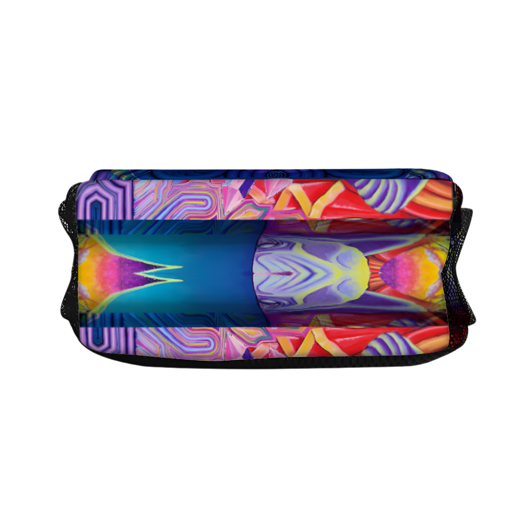 Colorful abstract design pouch on a white background