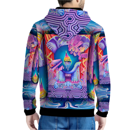 Colorful hoodie with abstract design on a white background