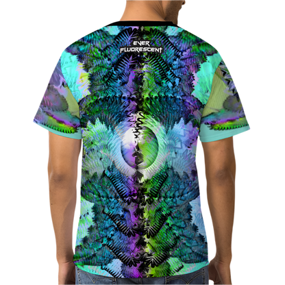 blue and green polyester t-shirt