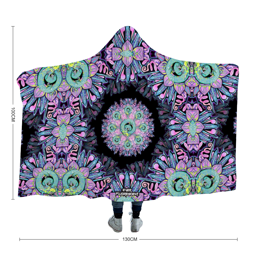 hooded pink and black mandala blanket