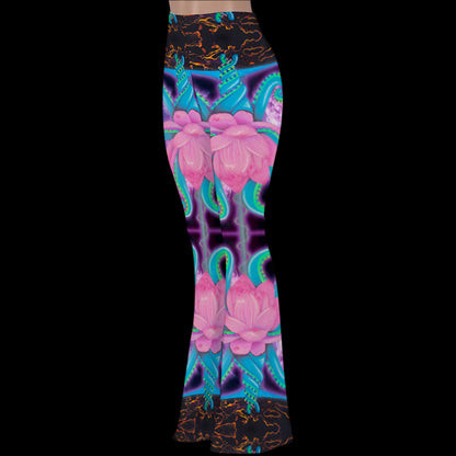Lotus Print Stretch Bell Bottom Flare Pants