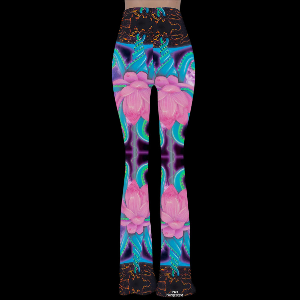 Lotus Print Stretch Bell Bottom Flare Pants