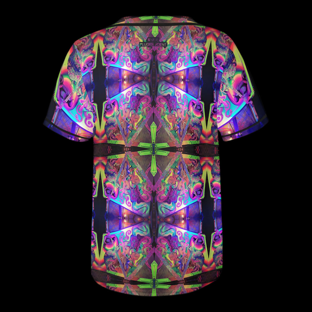 back of psychedelic t-shirt featuring an abstract design