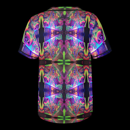 back of psychedelic t-shirt featuring an abstract design