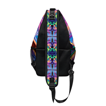 Multicolored patterned backpack on a white background