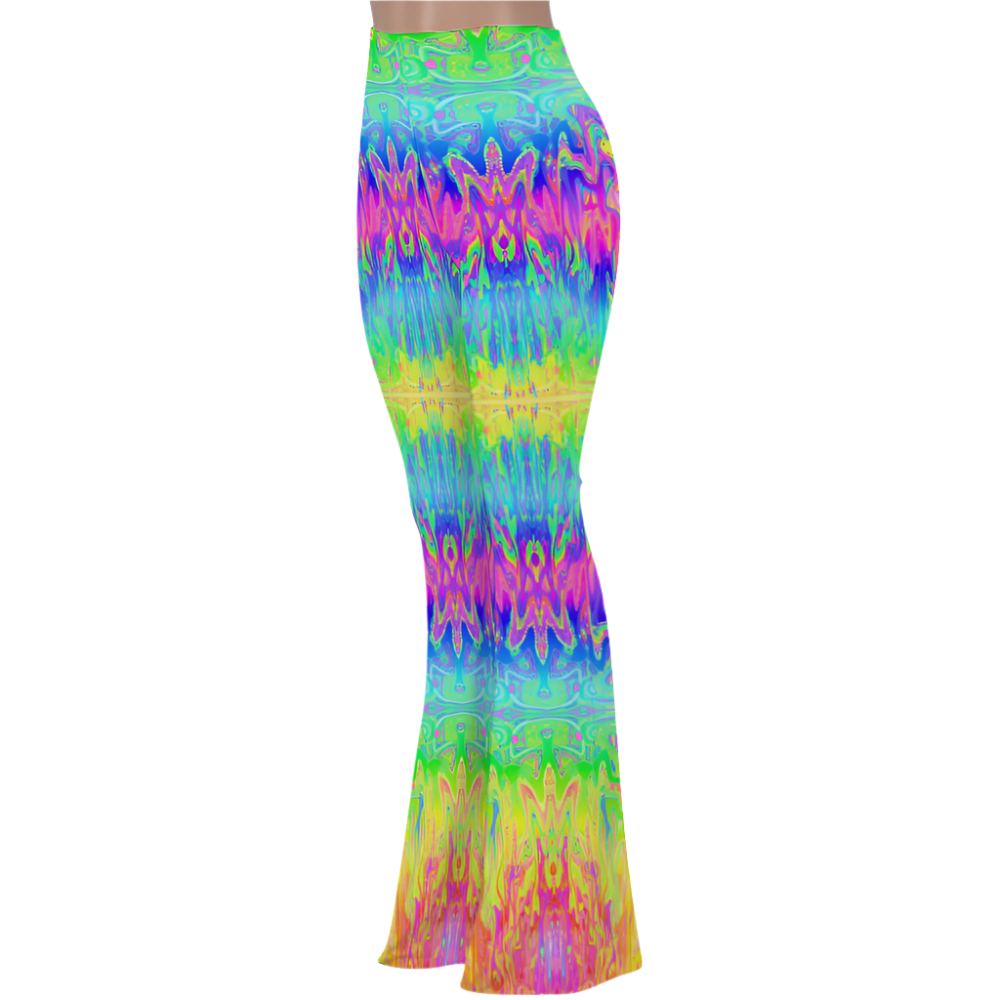 Colorful tie-dye patterned pants on a white background