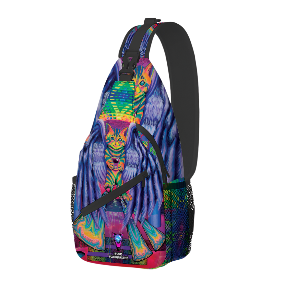 Colorful sling bag with a vibrant design on a white background