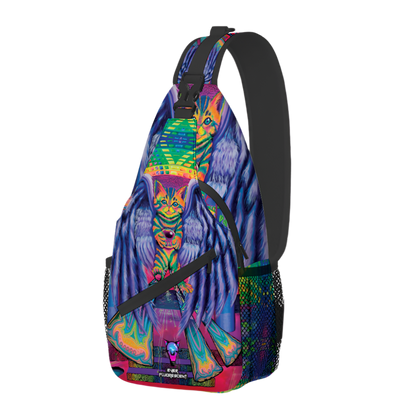 Colorful sling bag with a vibrant design on a white background