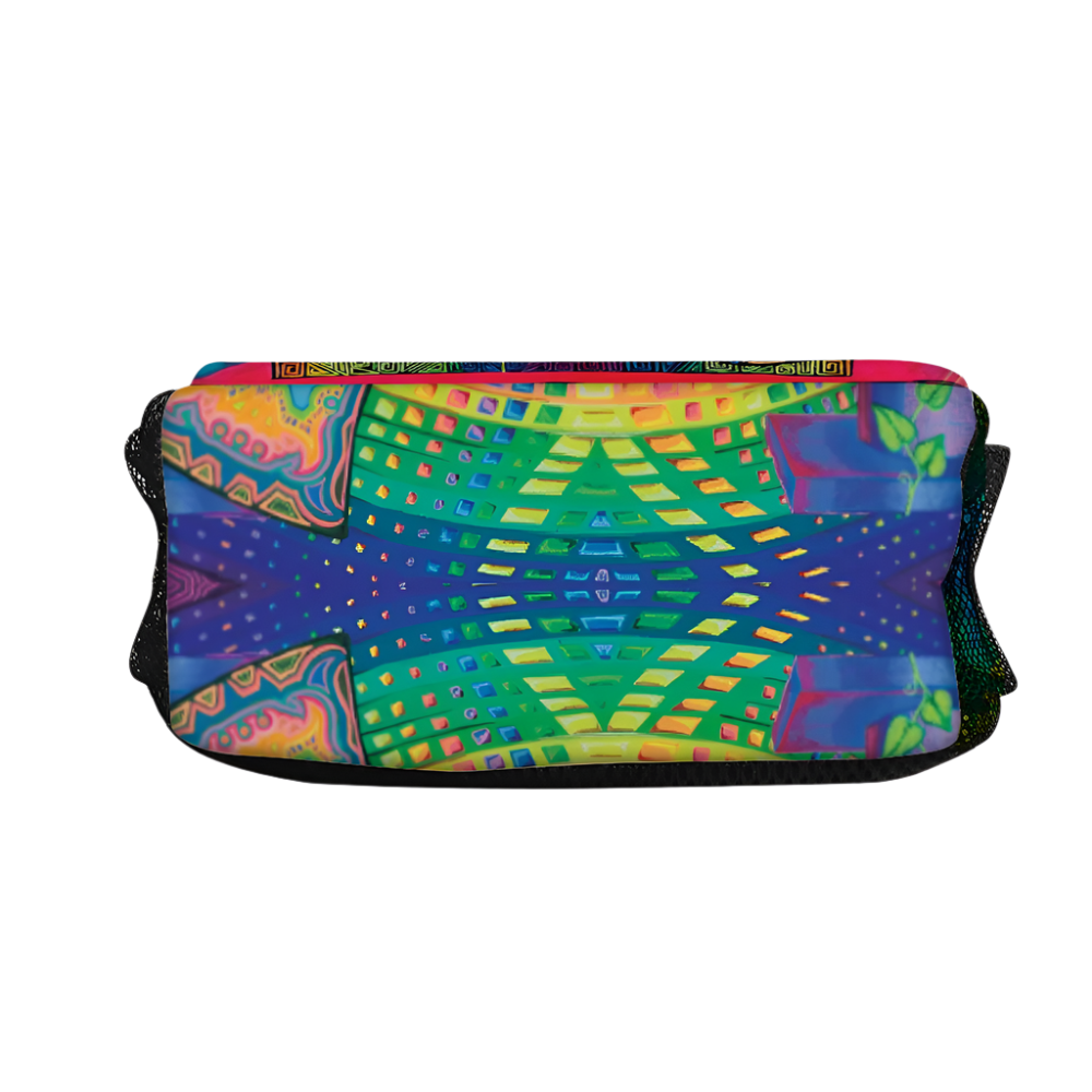 Colorful tie-dye patterned product on a white background