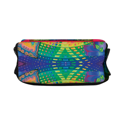 Colorful tie-dye patterned product on a white background